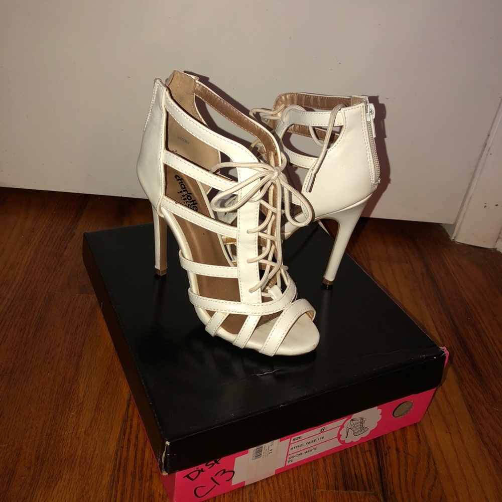 White lace up heels